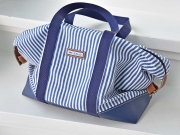 Dekostoff Streifen 5 mm, blau ecrue