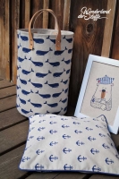 Dekostoff Streifen 5 mm, blau ecrue