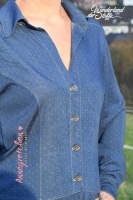 Chambray Jeans Look Mini Punkte, dunkelblau