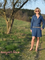 Chambray Jeans Look Mini Punkte, dunkelblau