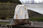 Dekostoff Metallic Pineapple Ananas, gold creme
