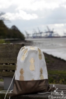 Dekostoff Metallic Pineapple Ananas, gold creme