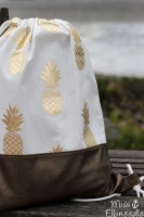 Dekostoff Metallic Pineapple Ananas, gold creme