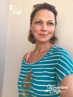 RESTST�CK 45 cm Viskose Jersey Streifen 1,8 cm / 0,5 cm, aquamarin