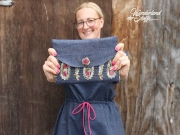 Jeansstoff Bord�re Paisley Stickerei, gelb dunkelblau