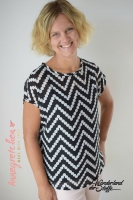 Chiffon Punkte als Zickzack, wei� auf schwarz