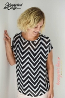 Chiffon Punkte als Zickzack, wei� auf schwarz