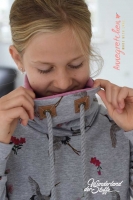 angerauter Sweat Kranich & Blumen, grau melange