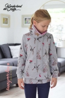 angerauter Sweat Kranich & Blumen, grau melange