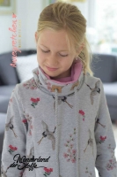 angerauter Sweat Kranich & Blumen, grau melange