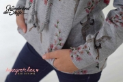 angerauter Sweat Kranich & Blumen, grau melange