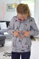 angerauter Sweat Kranich & Blumen, grau melange