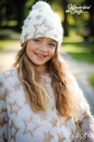 Fransenstrick mit Paillettensternen, creme gold