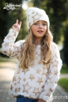 Fransenstrick mit Paillettensternen, creme gold