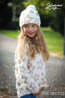 Fransenstrick mit Paillettensternen, creme gold