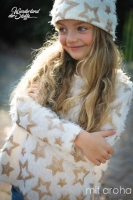 Fransenstrick mit Paillettensternen, creme gold