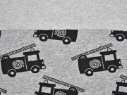 French Terry Feuerwehr Auto, schwarz grau melange
