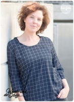 Restst�ck 89cm Blusenstoff Linien & Quadrate, dunkelblau