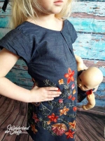 RESTST�CK 38 CM leichter Jeans bestickt Blumen Bord�re, dunkelblau