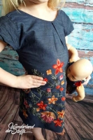 RESTST�CK 38 CM leichter Jeans bestickt Blumen Bord�re, dunkelblau