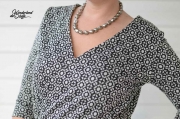 Jacquard Jersey Rauten Blumen, schwarz