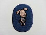 Flicken  oval, 9,5 x 7 cm, Hund auf Jeans