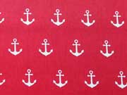 Baumwollstoff Anchor Party wei�er Anker auf rot