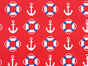 Baumwollstoff Anker Rettungsringe, wei� rot