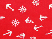 Baumwollstoff Anker Segelboote, wei� auf rot