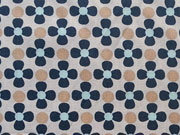 Baumwolle Blumen Daisy - dunkelblau auf beige