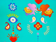 Popelin India Elefanten & Herzen - t�rkis