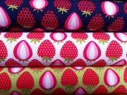 Baumwollstoff Erdbeeren, pink dunkelblau