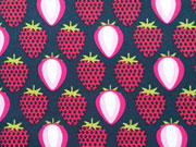 Baumwollstoff Erdbeeren, pink dunkelblau