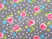 Baumwolle Mini Rosen, grau-pink