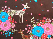 Baumwoll Popelin Stenzo Rehe & Blumen, braun