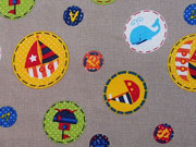 Baumwollstoff Meerestiere Kreise, orange gelb beige