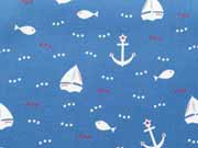 Baumwollstoff Schiffe Fische Seaside Anchor & Fish, mittelblau