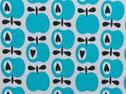 Baumwollstoff �pfel Hamburger Liebe, t�rkis auf weiss