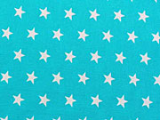 RESTST�CK 34 CM Baumwollstoff Sterne 1 cm weiss auf t�rkis