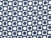 Stretchiger BW-Stoff Kreise & Quadrate, dunkelblau