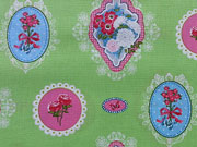 Baumwollstoff Ornamente Blumen, hellgr�n