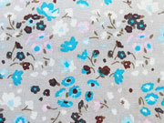 Baumwolle Bl�mchen Muster braun/t�rkis auf hellgrau