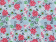 Baumwollstoff Blumen & Zweige, pink hellblau