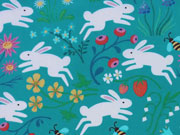 Baumwollstoff Hasen Bienen Blumen Hamburger Liebe, petrol