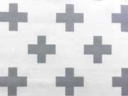 Dekostoff Kreuze, grau auf weiss