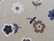 Dekostoff Blumen - blau wei� braun auf natur