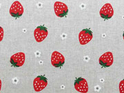 Leinenlook Erdbeeren & Margeriten, natur/rot