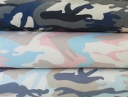 Stretchbaumwolle Camouflage- beige/hellblau