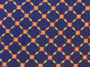 Feincord Gittermuster Rauten, orange auf dunkelblau