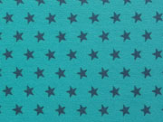 Jersey Sterne 1 cm - dunkelgrau auf aqua